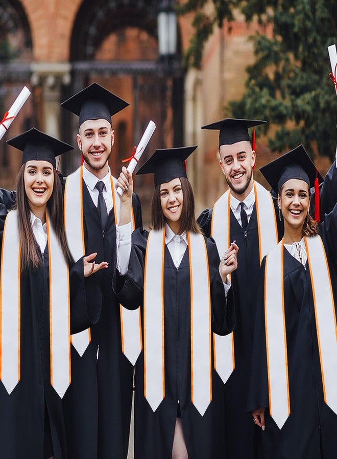 GHGMAO 6 Pcs Plain Graduation Stole for Unisex Adult Classic End With Trim Graduation Sash Honor Stoles, 72" Long, 9 Colors (White and Gold) - Image 2